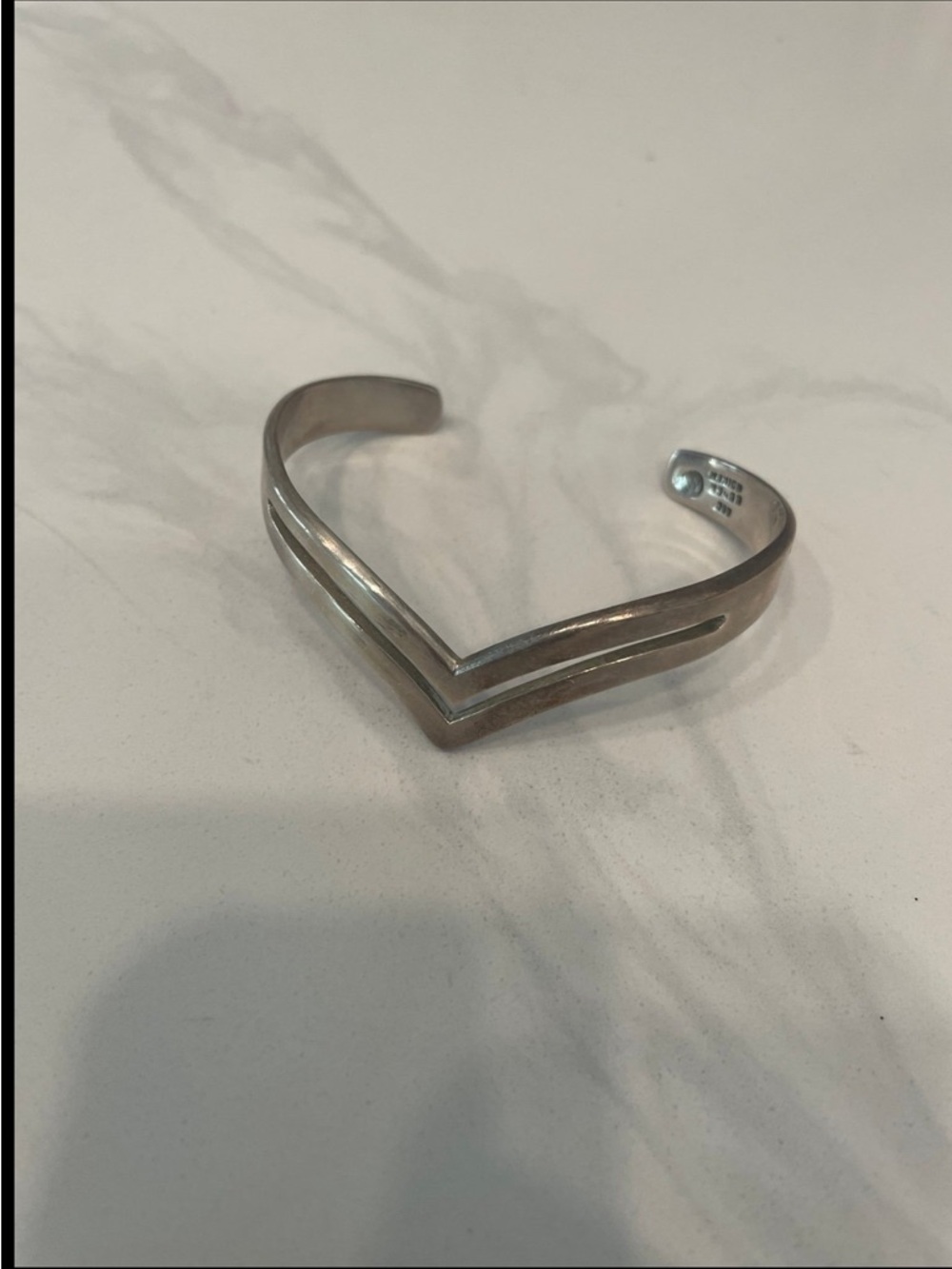 Chevron Open Cuff Bracelet - Silver Tone